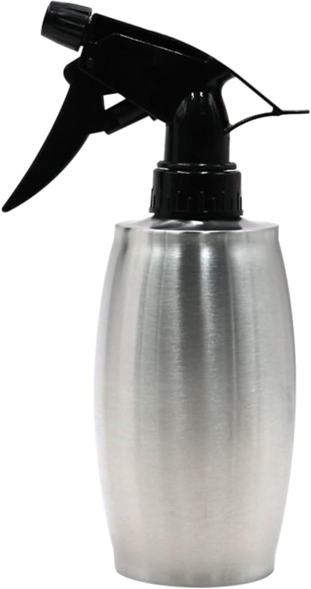 Een ovale, fijne sproeier van roestvrij staal, eenhandige druksproeier, Geschikt voor het besproeien van planten, het schoonmaken van het huis en het stylen van haar (350 ml).