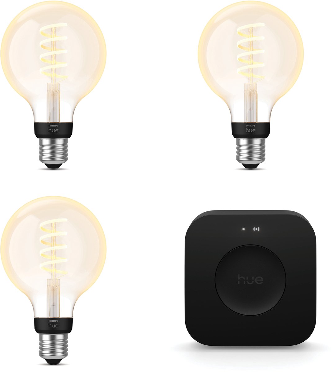 Philips Hue Starterspakket - E27 - met 3 Filament Globelampen Klein (G93) - Warm tot Koelwit Licht - Incl. 1 Hue Bridge Pro - Hue Filament