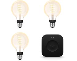 Philips Hue Starterspakket - E27 - met 3 Filament Globelampen Klein (G93) - Warm tot Koelwit Licht…