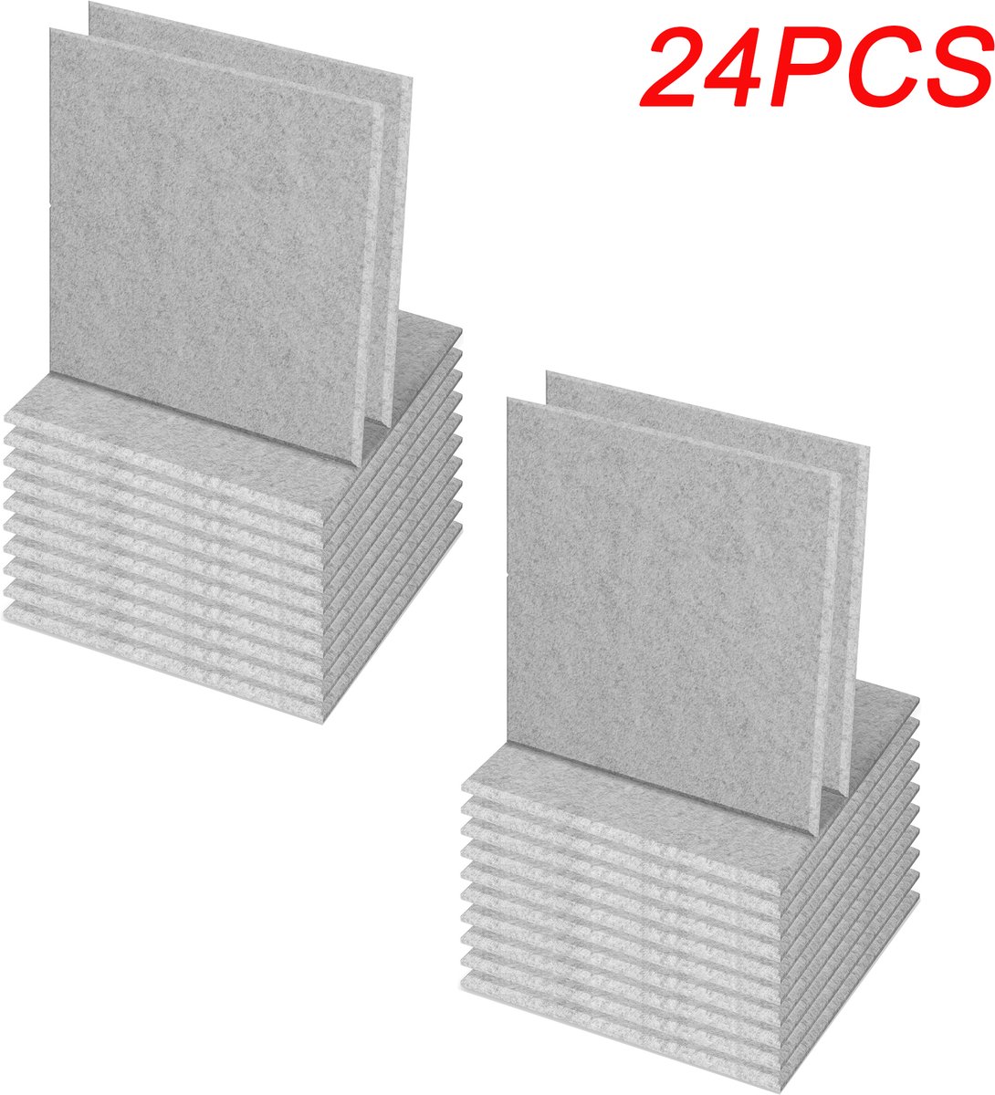 24PCS Vierkante Akoestische Panelen – Geluidsabsorberende Wandpanelen – Geluidsdemping voor Studio, Gamekamer, Kantoor & Muziekkamer – Lichtgrijs