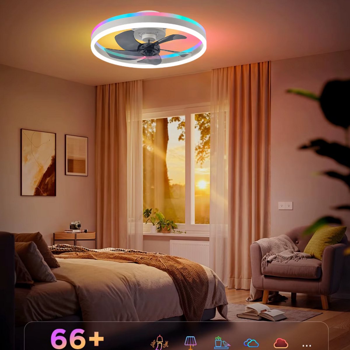 MiShar Plafond Ventilator Lamp - 51 CM - Smart Lamp - 6 Standen - 1 grote led strook - Dimbaar - Wit - Kroonluchter LED Ventilator - Chandelier Fan - Woonkamer Lamp - Ventilator Lampen - Slaapkamer lamp - Eetkamerlamp – foto 6