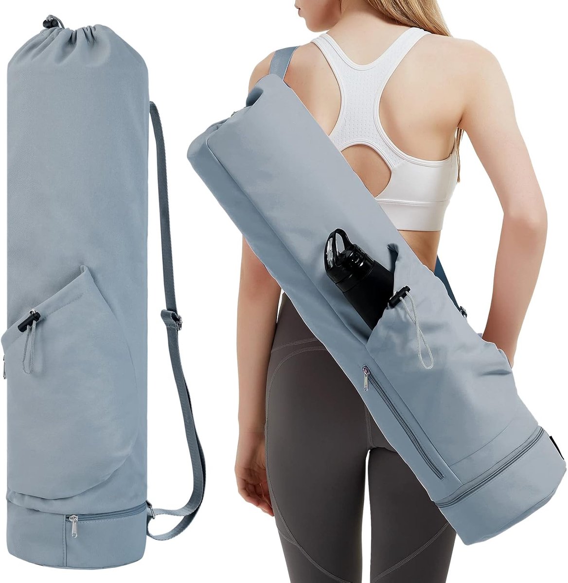 SnelShoppen - Grote Yoga Mat Tas met Verstelbare Draagriem, Pilates Tas met Flesvak en Nat Vak, Handige Sporttas voor Yoga, Fitness en Reizen, 78x19cm