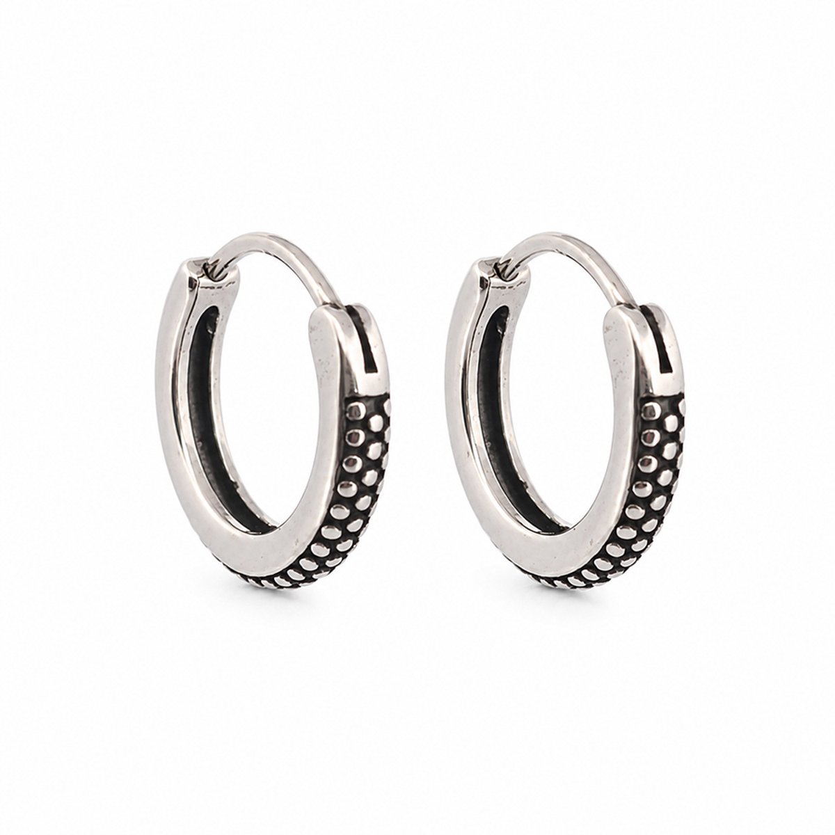 15 mm oorringen unisex van 316L chirurgisch staal tibetaanse stijl stoere antiek zilver look allergie-vrij