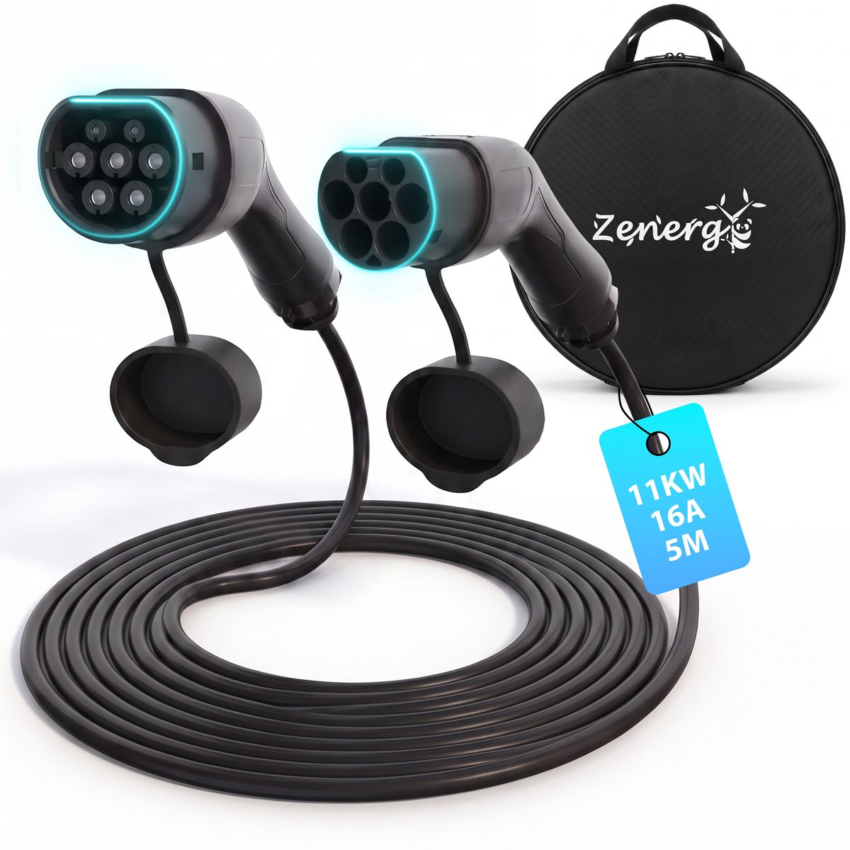 Zenergy Laadkabel Type 2 - 5 Meter - 11kW - 16A - 3 Fase - Auto - EV - Incl. Draagtas