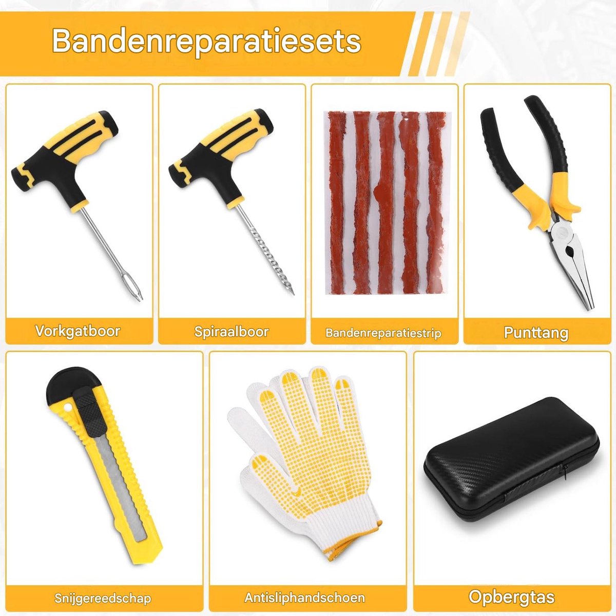 10-delige bandenreparatieset – voor tubeless banden, auto & motor, pechhulp,Professioneel gereedschap met dorn en rubberen reparatieschroeven – eenvoudig te gebruiken thumbnail 6