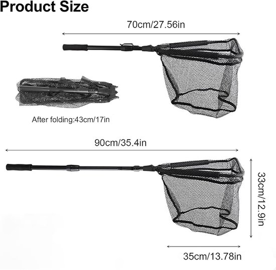 Schepnet Vissen - Opvouwbaar Net - Veilig Vissen Vangen - Rubberen Coating - 90 cm - Zwart — afbeelding 5