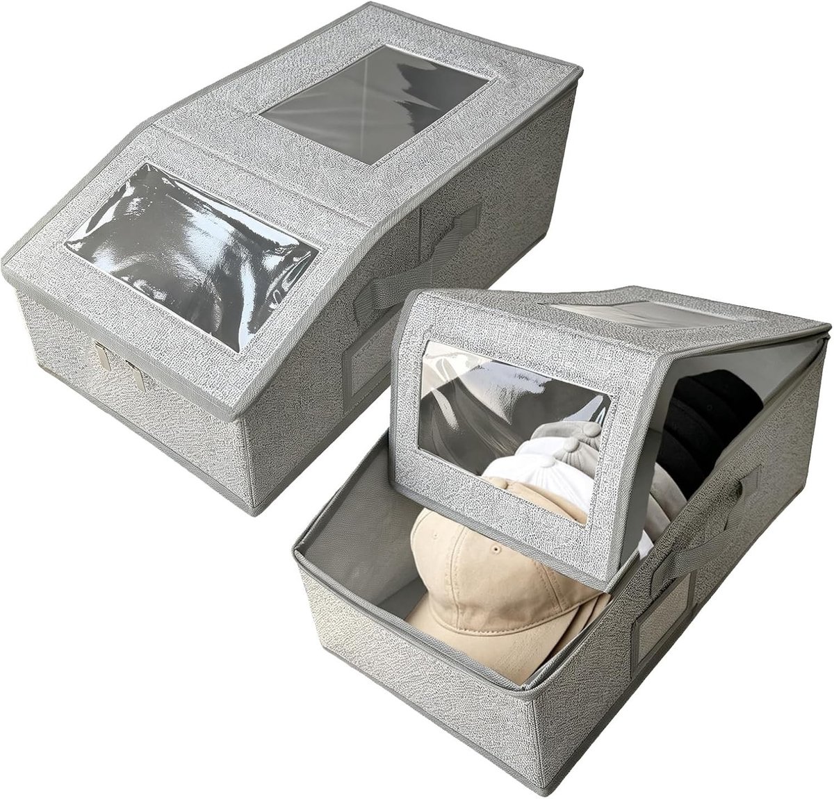 Stapelbare opbergdozen voor hoeden, 2 stuks, stofdicht en opvouwbaar, ideaal voor honkbalpetten en accessoires, perfect voor thuis en op reis