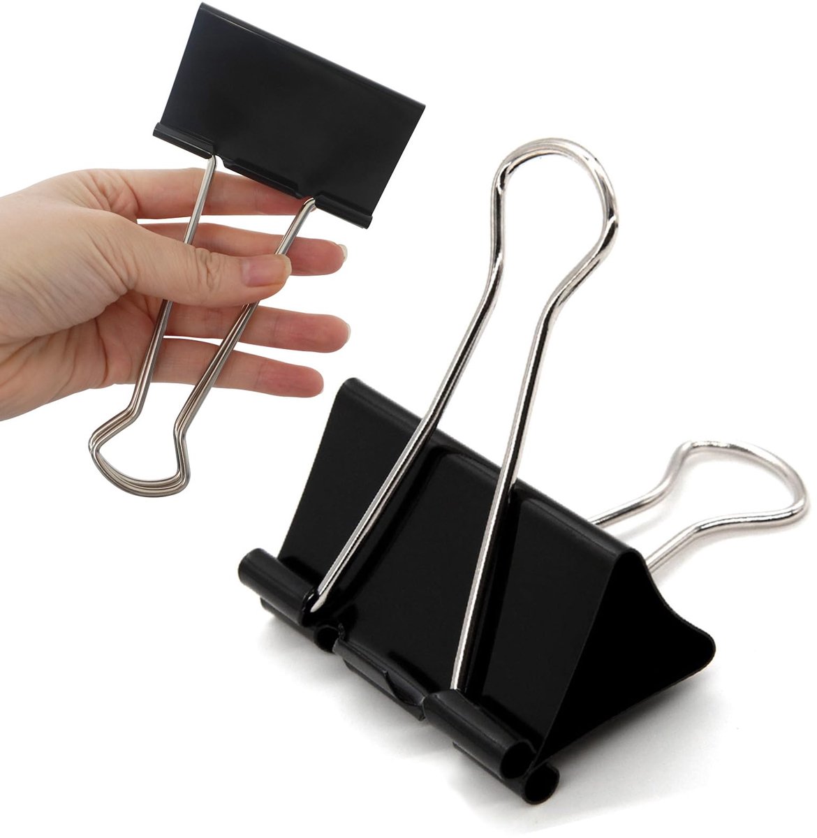 SnelShoppen - Bulldog Clips 75 mm Extra Grote 6 STKS Paperclips Heavy Duty Binder Giant XL Clip 3 inch Zwart voor Kantoor, School, Thuisgebruik