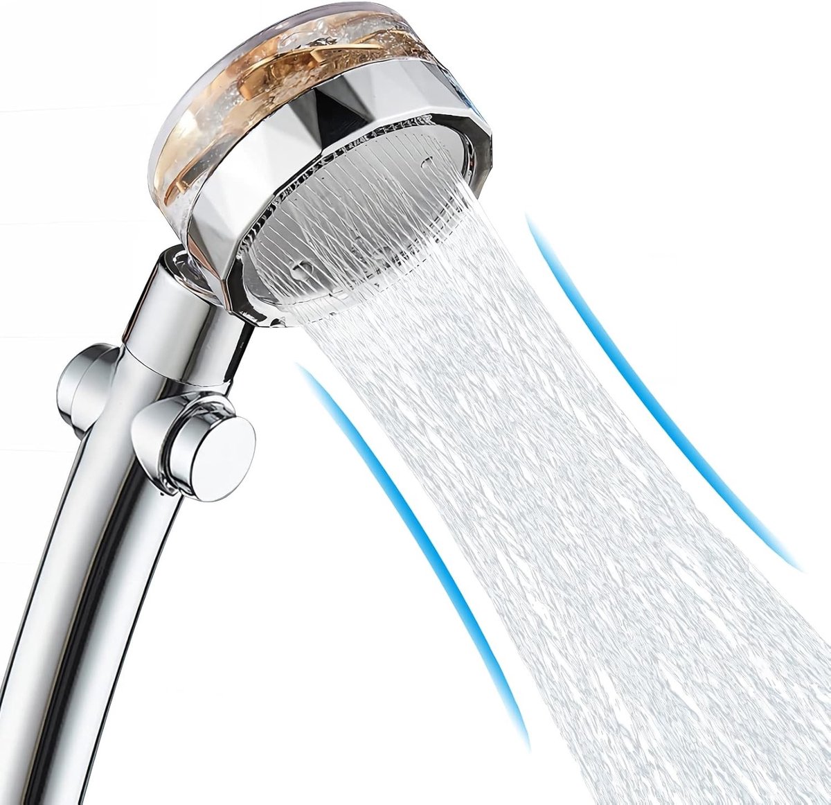 360° Draaibare Hoofddouche, Hoge Druk Waterbesparende Douchestraal met Ventilator en Pauzeknop voor Optimaal Gebruik