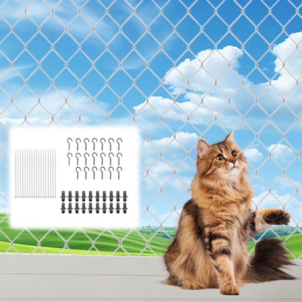 Kattennet Balkon - Veiligheidsnet - Katten Veilig - Zonder Boren - 3 x 10 Meter - Wit