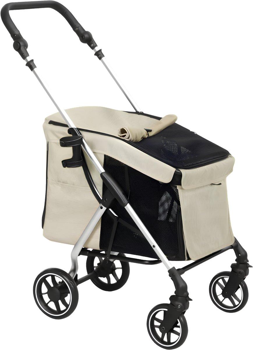 Hondenbuggy – Opvouwbare Wandelwagen voor Honden & Katten tot 10 kg – Donker Khaki