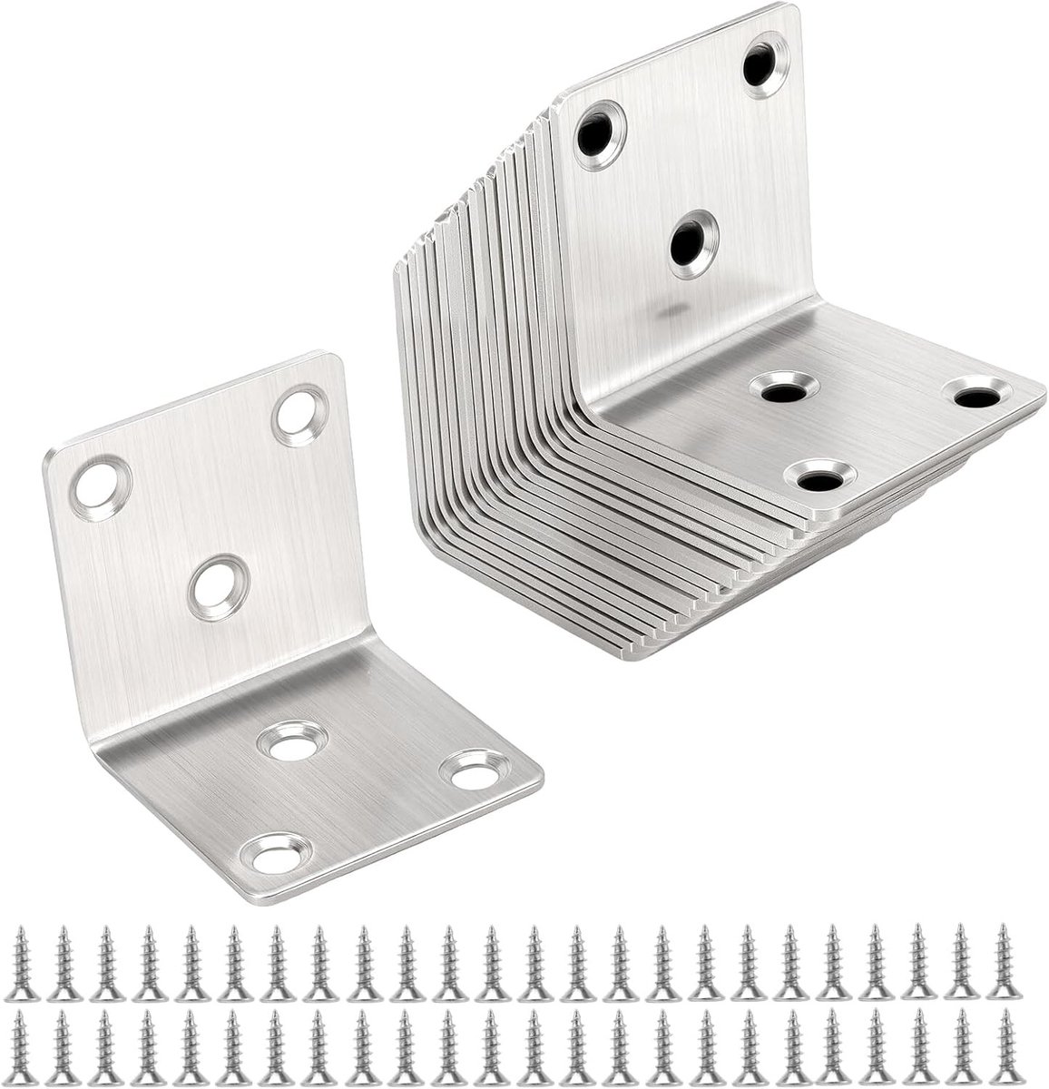 20 Stuks 40mm Sterke RVS L-Beugels met 120 Schroeven, Hoekbeugels voor Houtverbinding, Tuinmeubels en Constructies