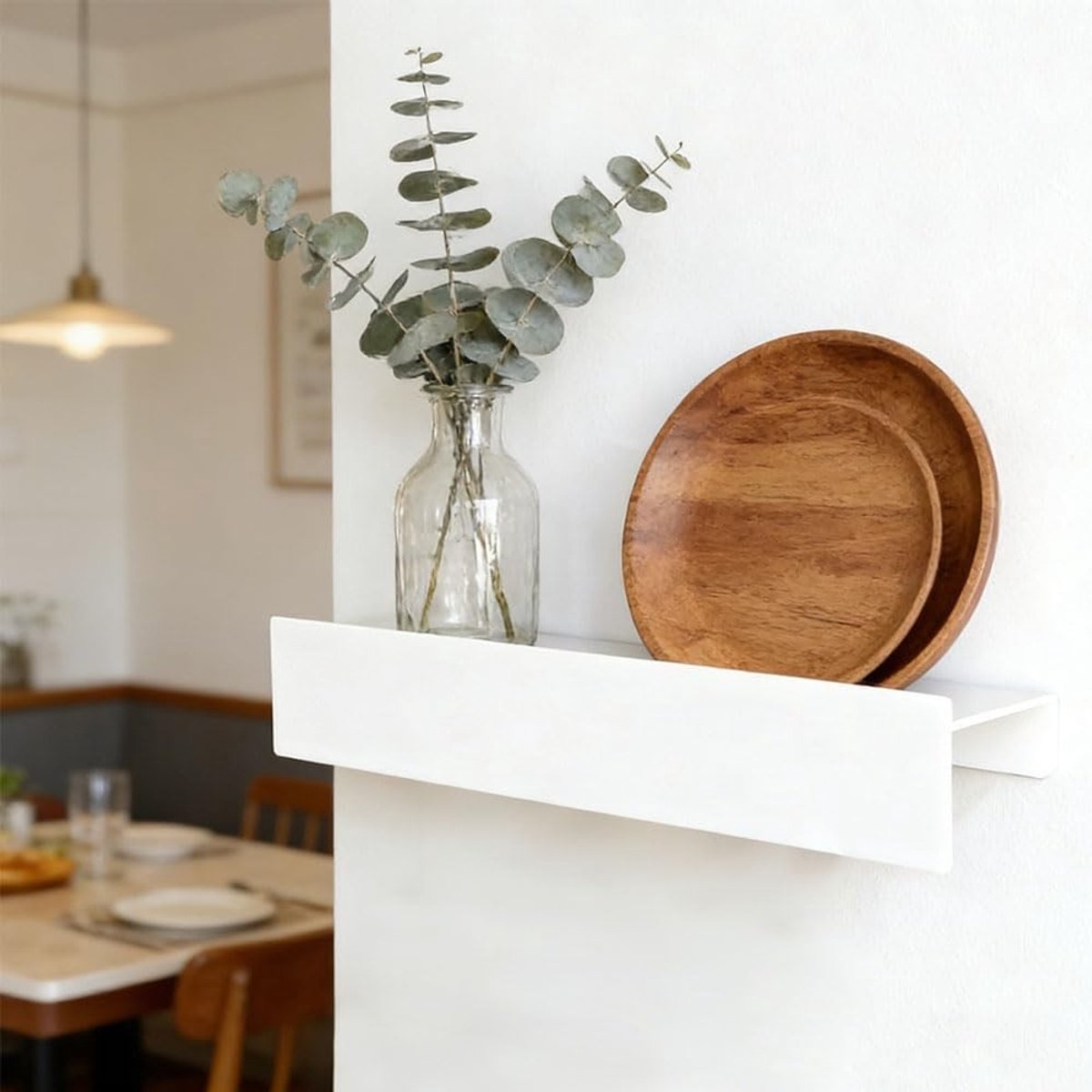 Moderne Sleutelhouder met Plank en 8 Haken voor Hal, Entree en Woonkamer - 43 x 8.5 x 7 cm, Stijlvol en Functioneel Ontwerp