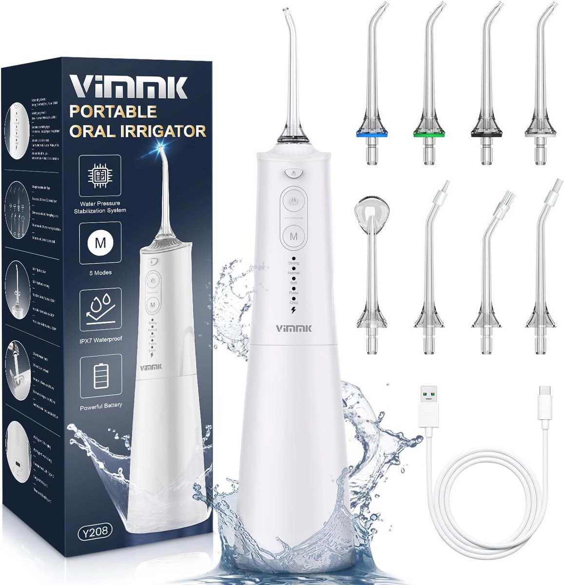 SnelShoppen - Draadloze Waterflosser - Elektrische Monddouche - 5 Modi - 8 Sproeiers - USB-C Oplaadbaar - IPX7 Waterdicht - Beige - Tandenreiniging vo