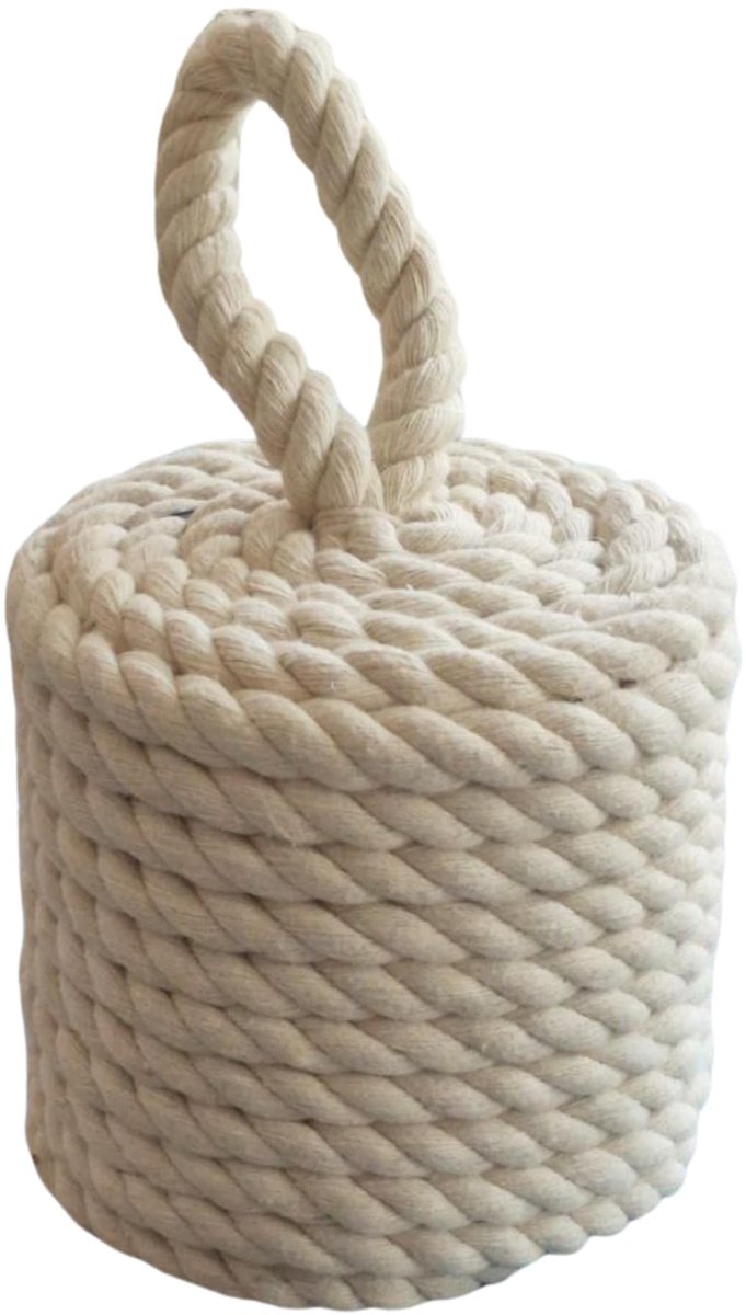 SnelShoppen - Decoratieve Deurstopper Wit Touw 16x16x25 cm, Cilindervorm, Robuust voor Binnen en Buiten, Nautische Stijl met Handvat
