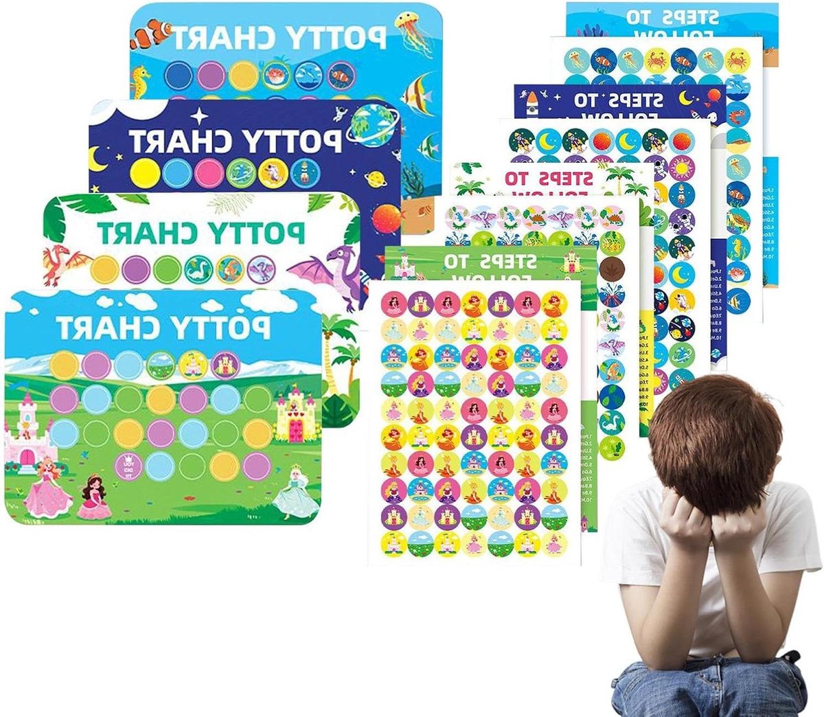 Zindelijkheidstraining Grafiek - Stickerkaart Kinderen - Gewoontes Aanleren - Herbruikbare Stickers - 4 Delig - Meerdere Kleuren