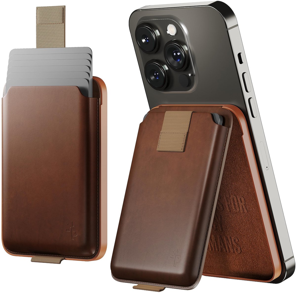 SnelShoppen - MagSafe Wallet Stand, Magnetische Portemonnee voor iPhone, Donkerbruin, Houder voor 6 Kaarten, Ideaal voor Dagelijks Gebruik, Compact en
