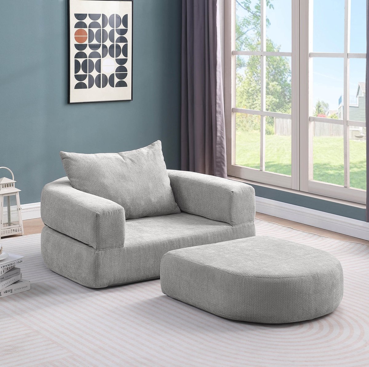 STILVORA Slaapbank 101 X 90 X 41 Cm - Opvouwbare 1-Zits Futon Met Kussen - Voor Woonkamer Slaapkamer En Logeerkamer - Chenille Lichtgrijs