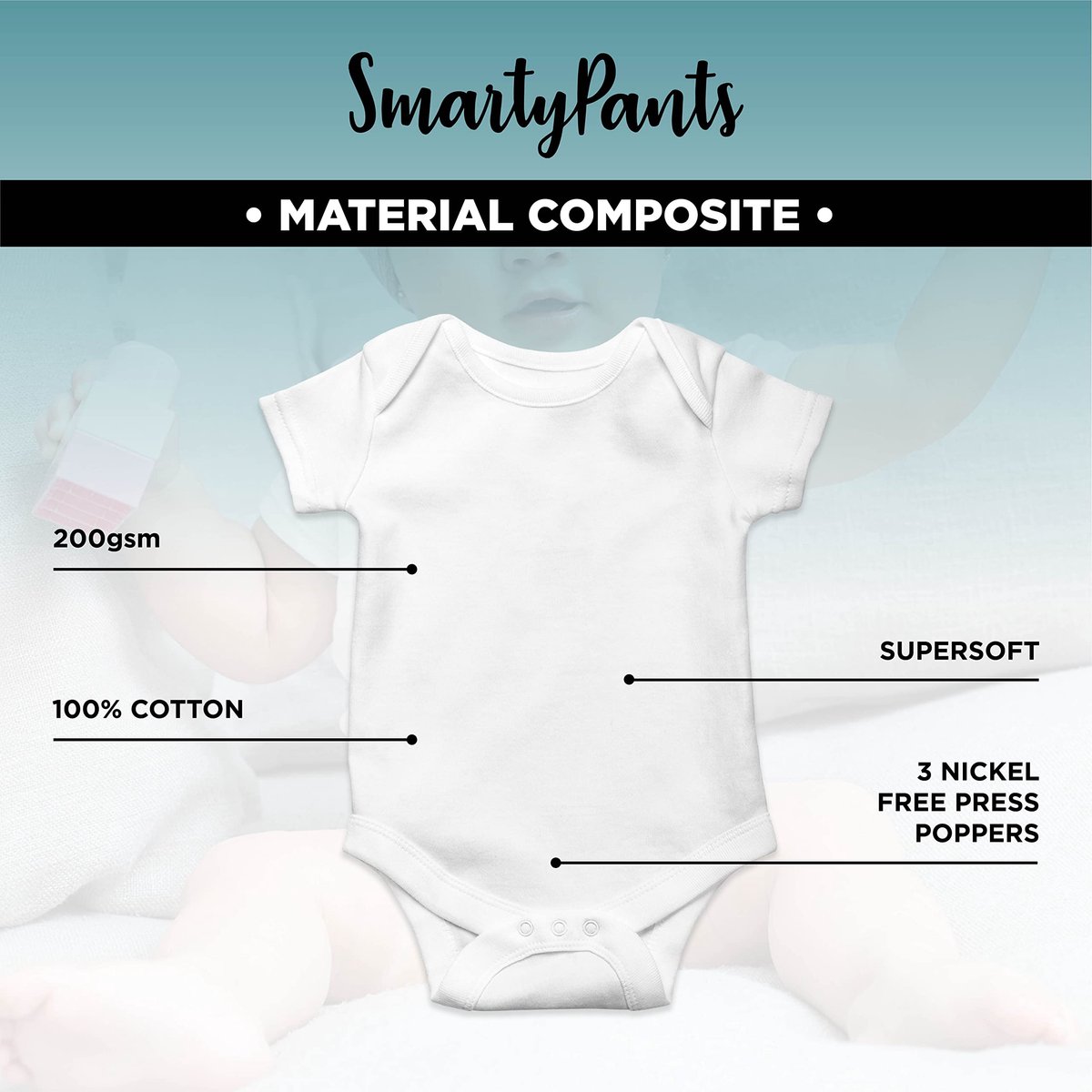 SnelShoppen - SmartyPants Superheld Dad Babygrow - Grappige Leuke Baby Pak Vest Kleding Bodysuit Onesie voor Pasgeboren Jongens en Meisjes - Wit - Maa