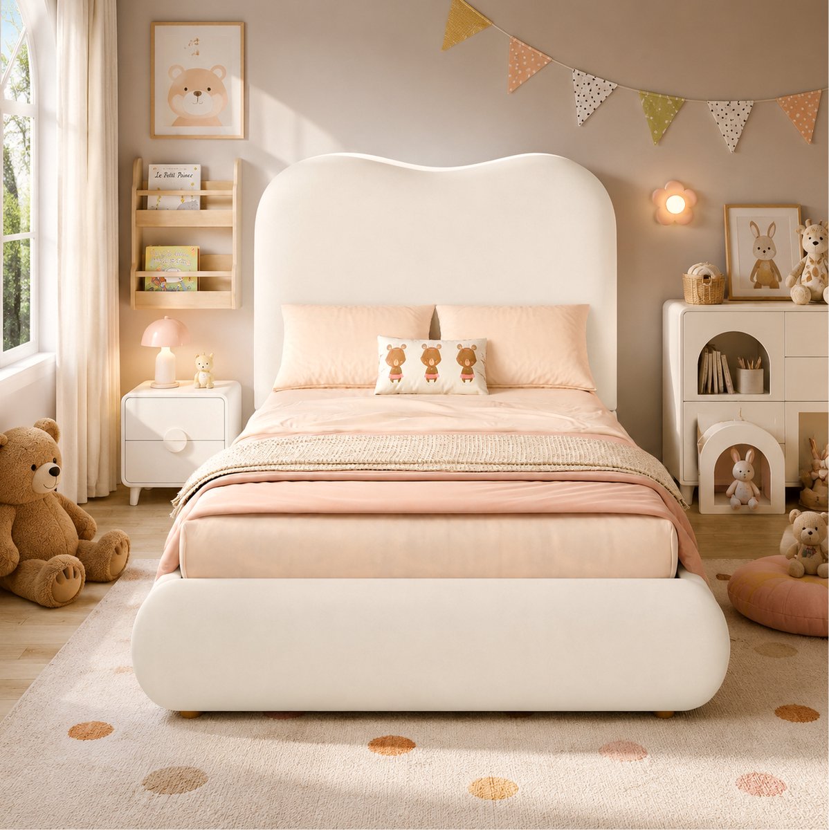 STILVORA Kinderbed 90 x 200 cm - Zacht Polsterbed Met Hydraulische Opbergruimte - Inclusief Lattenbodem - Voor Kinderkamer - Beige - Zonder Matras