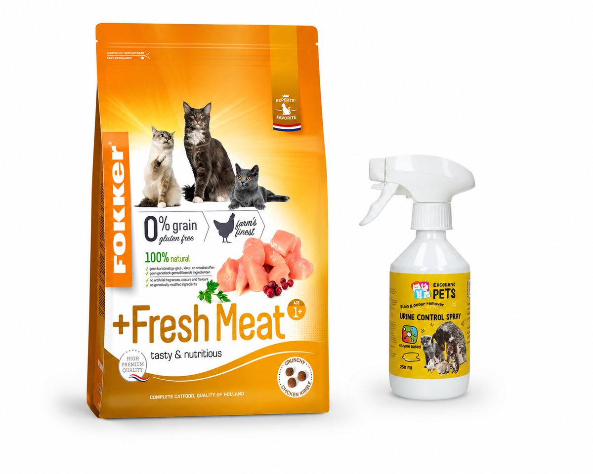 Fokker Fokker cat +fresh meat 7kg met flesje Urine Control Spray 250 ml