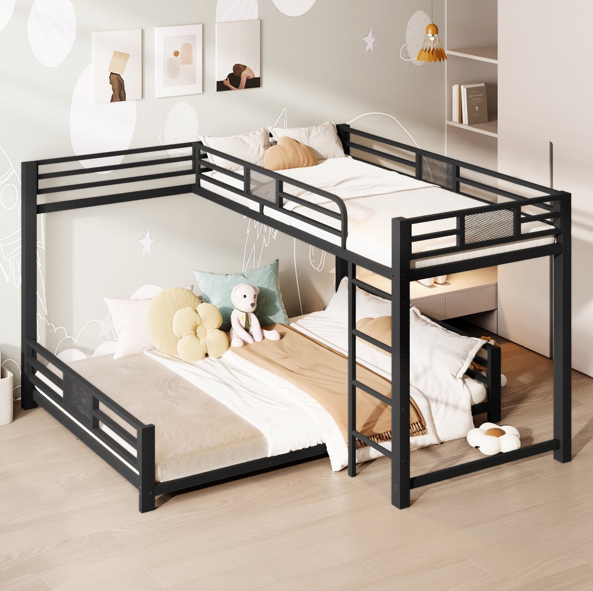 COVREO Bed 90x200 en 140x200 cm zwart met hekwerk zonder matras
