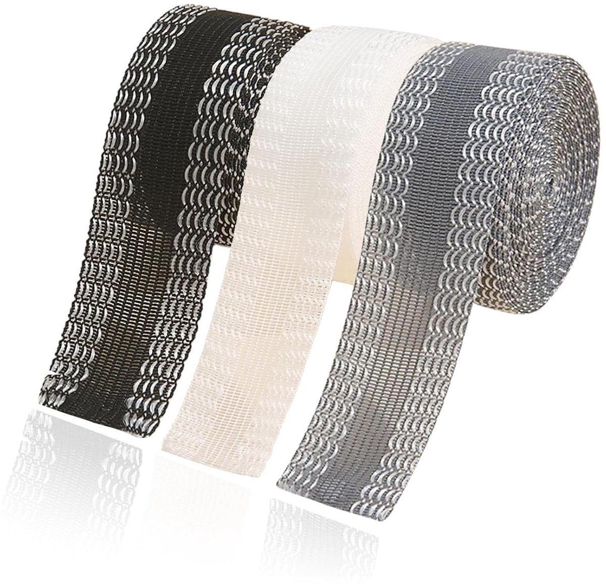 Set van 3 Strijkbanden voor Kleding - 9 m Naai Tape voor Het Inkorten van Broeken en Stof Hemmen - 2.5 cm Breed (Zwart, Wit, Grijs)