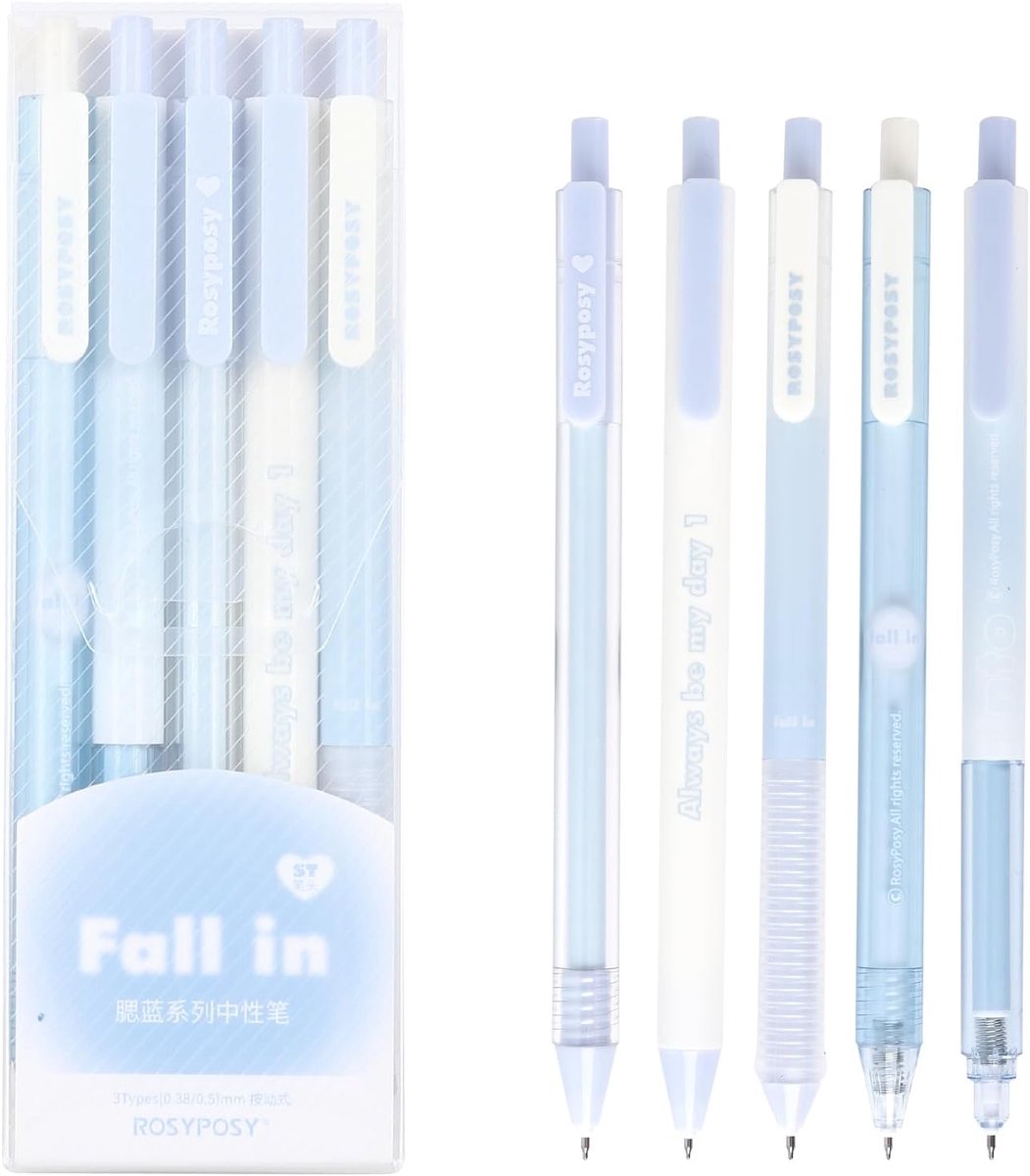 Gelpen set 5 stuks - Aesthetic balpen met drukmechanisme - Zwart 0.38mm & 0.5mm - Voor kantoor of school - SnelShoppen