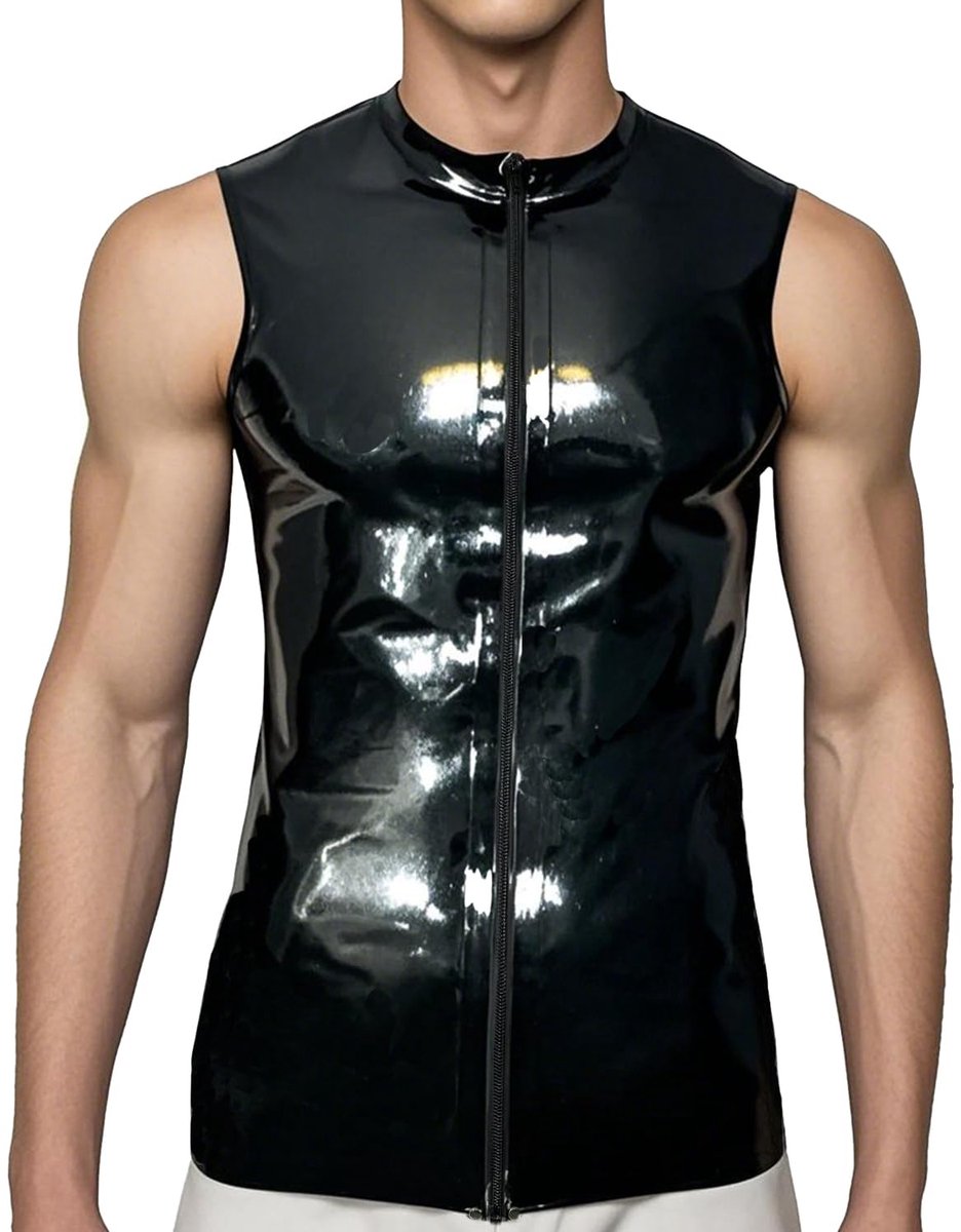 SnelShoppen - Latex Rubberen Tank Top voor Heren met Ronde Hals en Rits, Handgemaakt Kostuum voor Feesten, Maskerade en Speciale Gelegenheden, M
