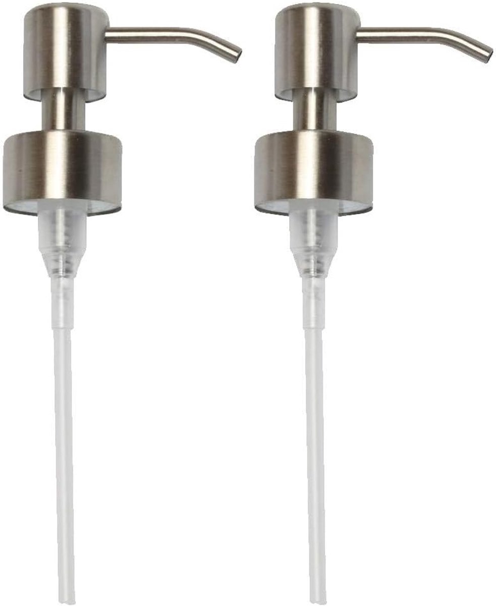 Vervangende Pompkop voor Zeepdispenser - RVS Roestvrij Staal - Universele Reservepomp - Voor Zeep en Lotion - 2 Stuks - Geborsteld Zilver