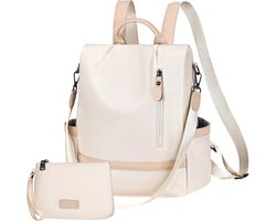 SnelShoppen - Elegante Eshow Dames Rugzak - Lichtgewicht Anti-Diefstal Handtas - Ideaal voor Reizen, Werk, Vrije Tijd, Universiteit - Beige 12.5x30x32