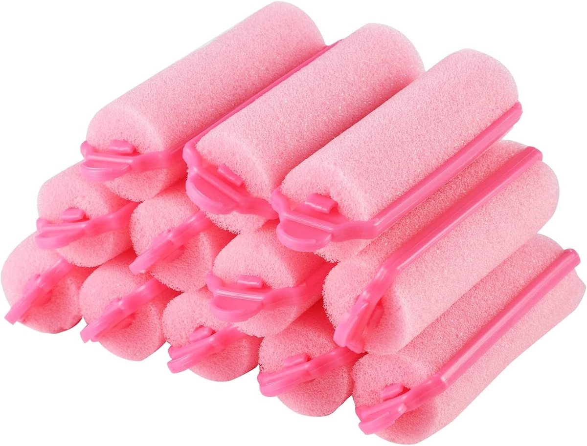 Zachte Spons Krullers voor Vrouwen, Meisjes en Kinderen - 12 Stuks voor Perfecte Krullen (20mm, Roze)