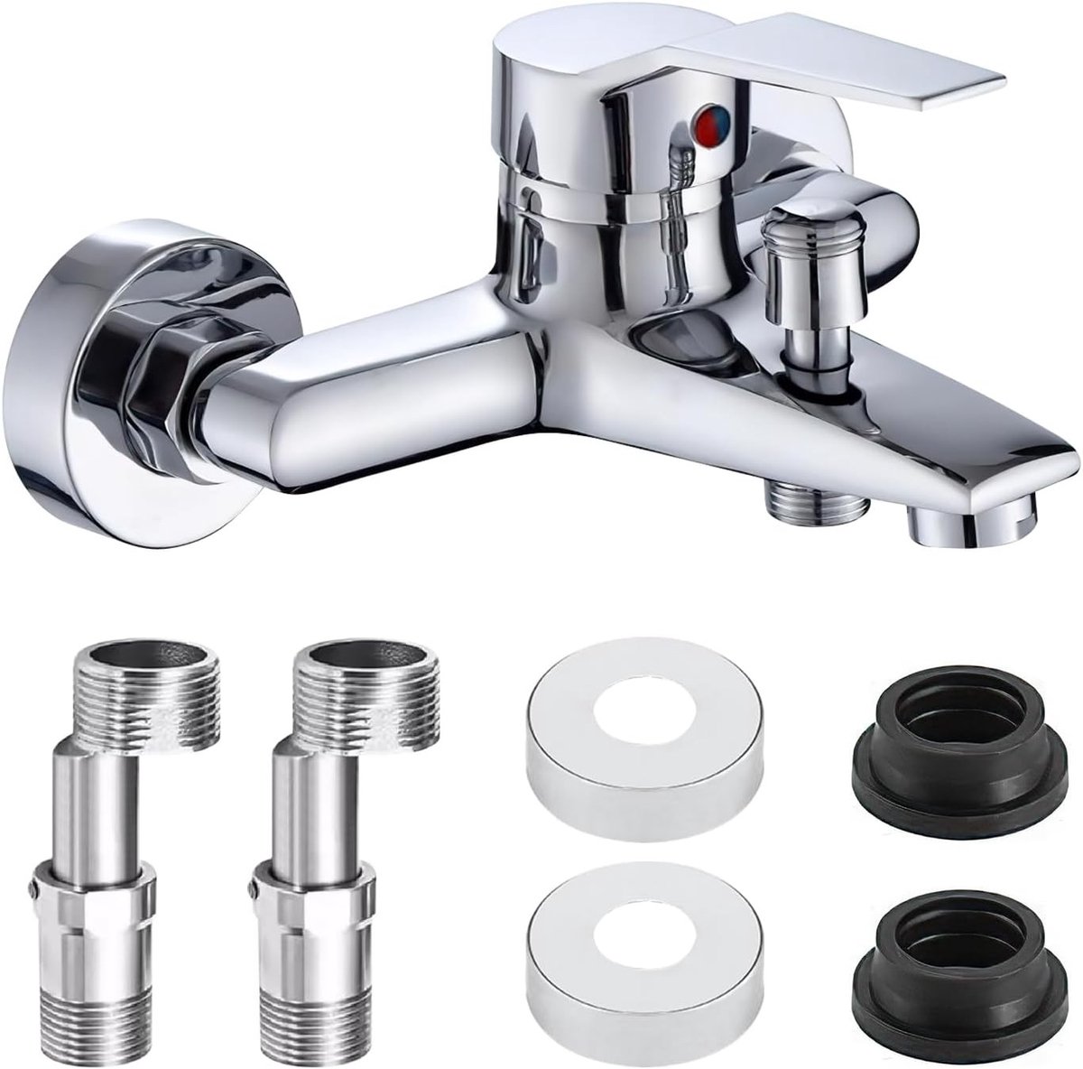 Complete Badkuip Set met Enkele Hendel Mengkraan, Koper Badkraan, Warm en Koud Water, Inclusief Montage Accessoires en Douche Fixture voor Badkamer en Badkuip