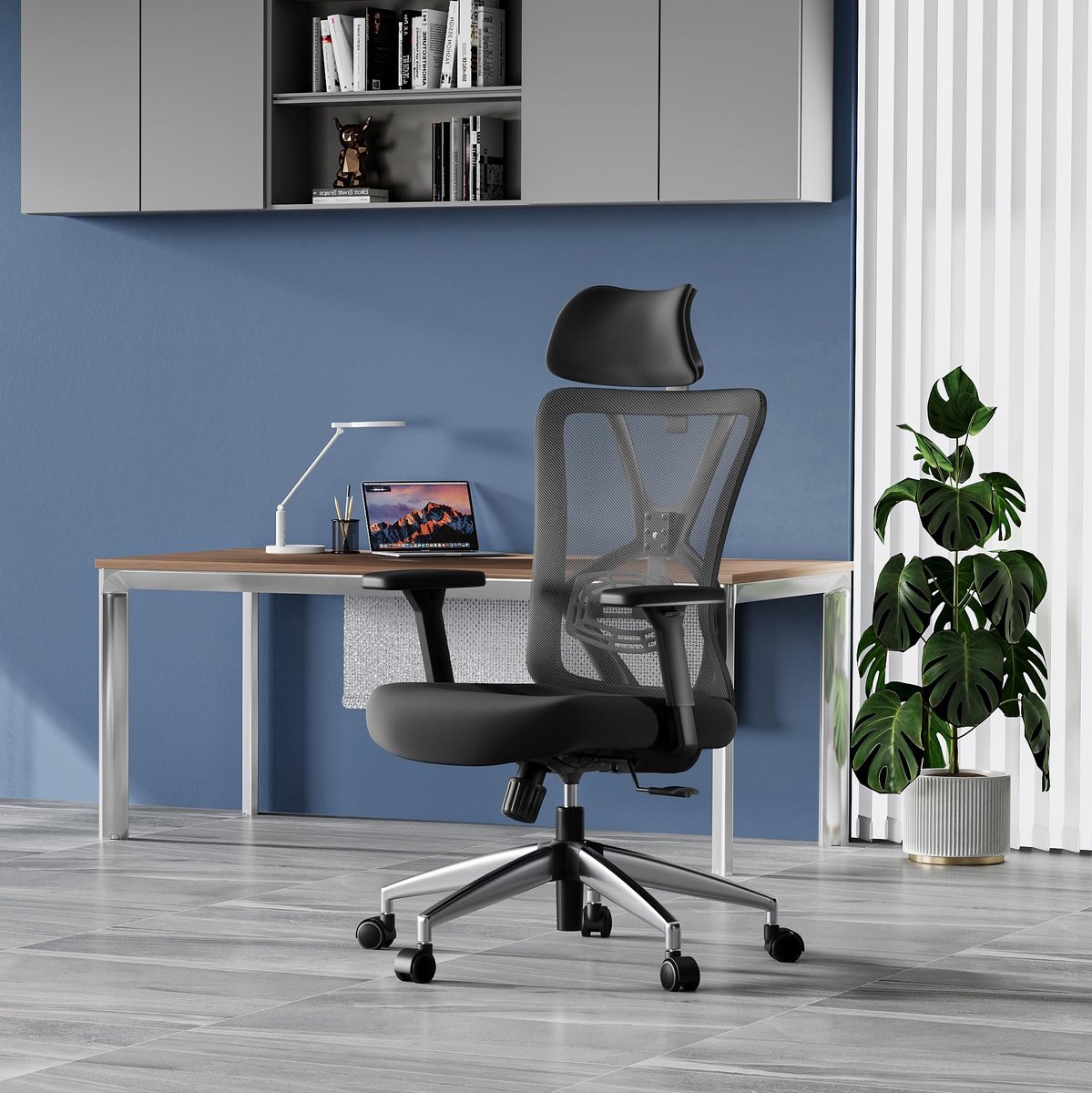 SnelShoppen - Ticova Ergonomische Bureaustoel - Hoge Rug Met Verstelbare Lendensteun, Hoofdsteun en 3D Armleuning - Comfortabele Mesh Computerstoel Vo