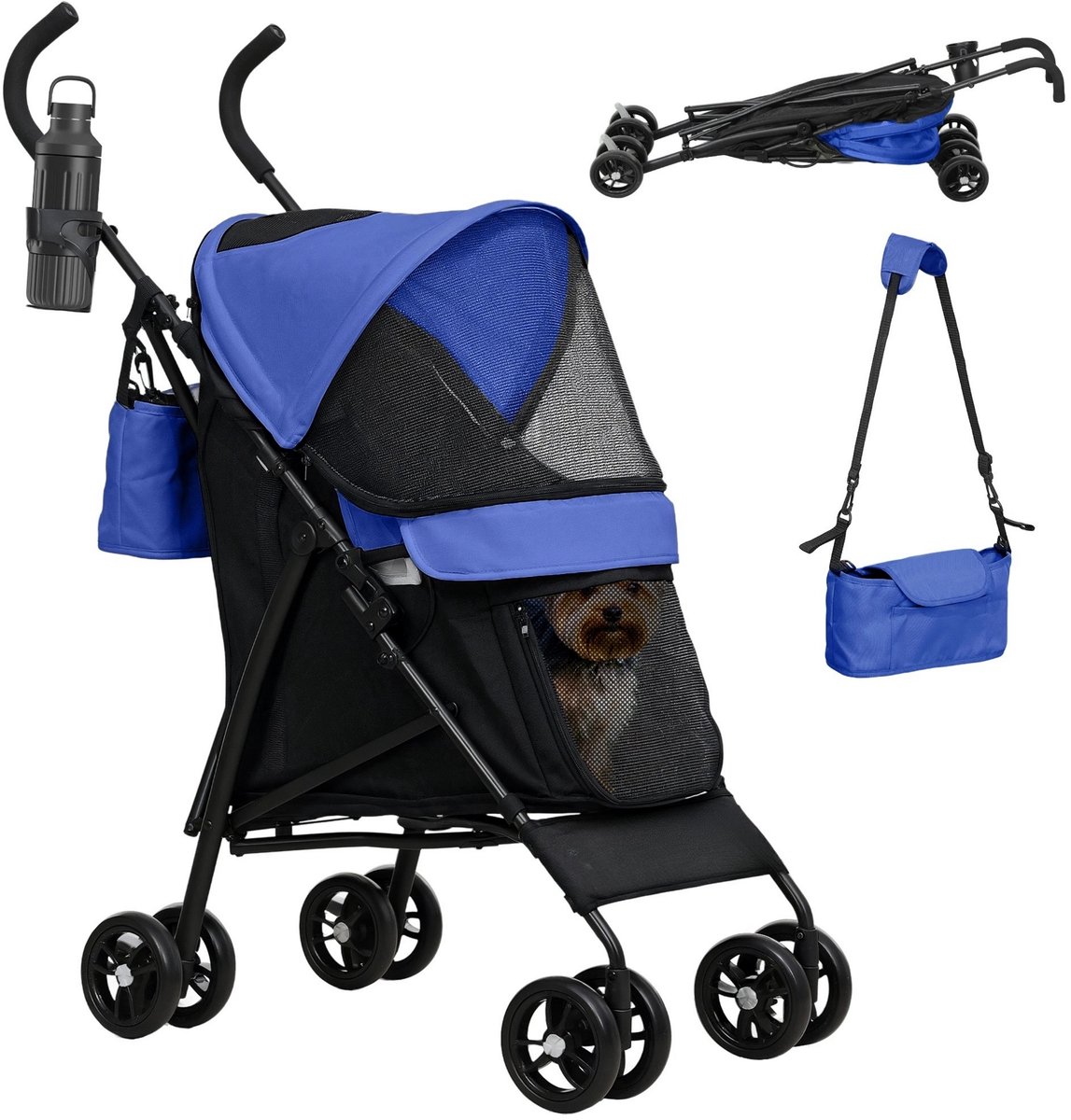 Hondenbuggy – Opvouwbare Wandelwagen voor Honden & Katten – Blauw