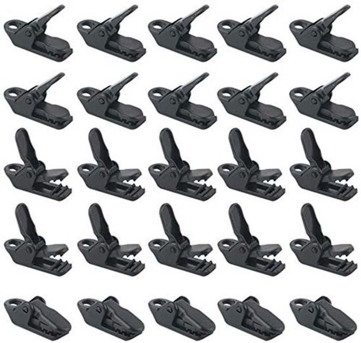 Tentclips Set van 25 - Winddicht - Tentklemmen - Hoge treksterkte - Duurzaam - Lichtgewicht - Zwart kunststof - Tentklem