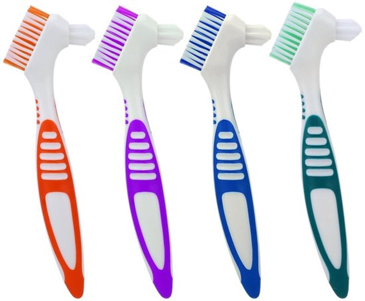 Prothesenborstel 4 stuks - Tandenborstel met dubbele kop - Reinigingsborstel voor kunstgebit - Meerlaagse borstelharen - PP plastic en nylon - Lengte 16cm, breedte 3.3cm - Kunstgebitborstel