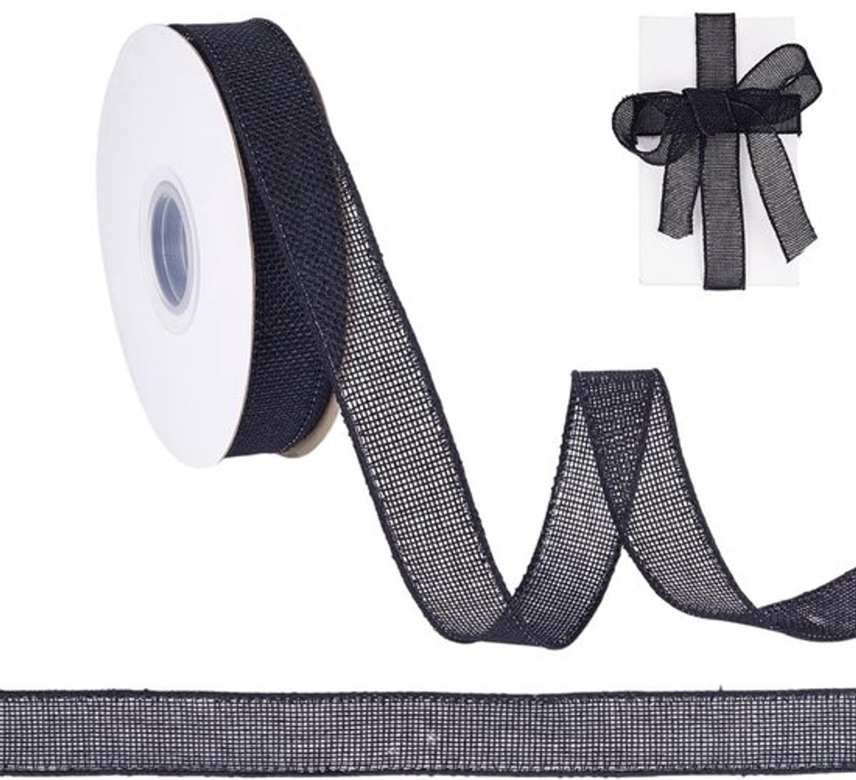 Jute Band 19,9 Yard - Zwart Decoratie Lint - Jute Op Rol - Kerst Knutselband - Bruiloft De