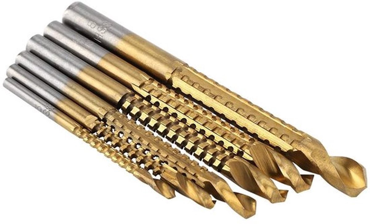 Boorset HSS Titanium Coated - 6 Stuks - Hout/Aluminium/Plastic - Slijtvast - 135-Graden Punt - Voorboren en Sleuven