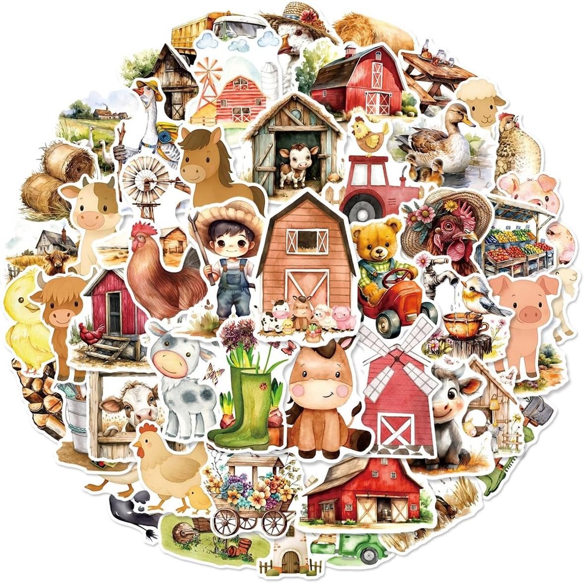 50 Stuks Cartoon Boerderij Stickers voor Skateboard, Motor, Koffer en Laptop - Waterdichte Vinyl Graffiti Stickers voor Kinderen en Jongeren