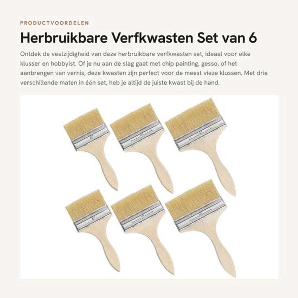 Verfkwasten Herbruikbaar - Set van 6 - 3 Maten 10/16 cm - Voor Chip Painting - Siliconen - Gesso - Vernissen - Schilderkwasten