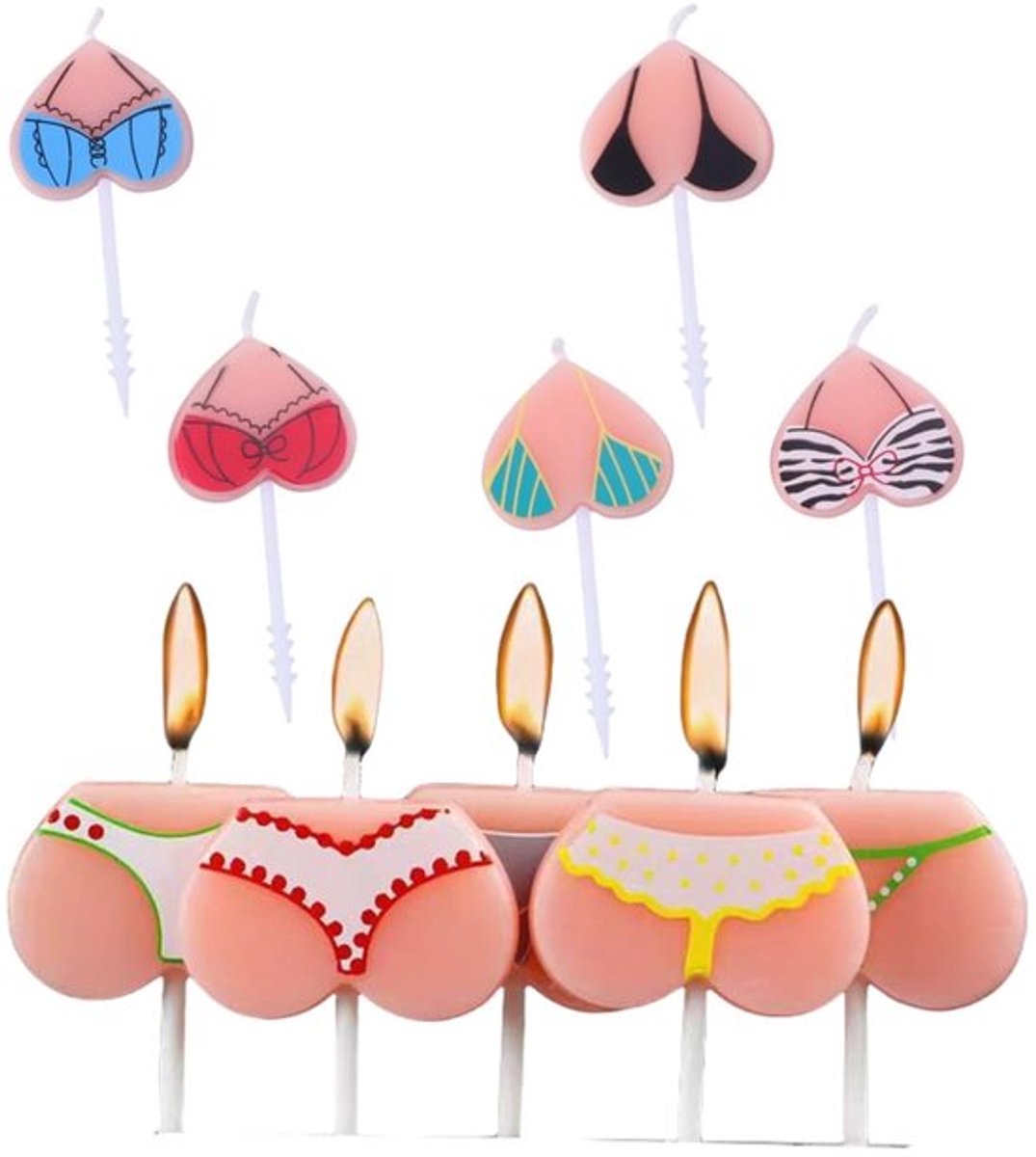 Taartkaarsen set van 10 - Verjaardagskaarsen - Taartdecoratie - Taarttoppers - Veelkleurig - Materiaal: wax