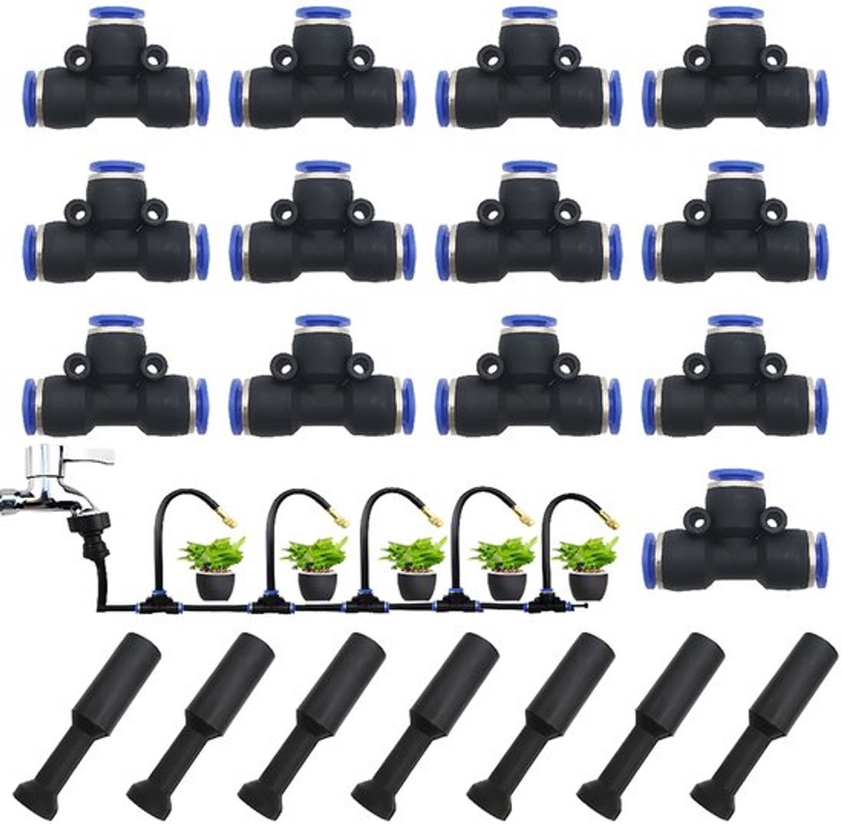 Insteekconnectorset 20 Stuks - Pneumatische Accessoires - T Type Snelkoppelingen - Insteekchokepluggen - Geschikt voor Pneumatisch Gereedschap - Connector-ID 8 mm