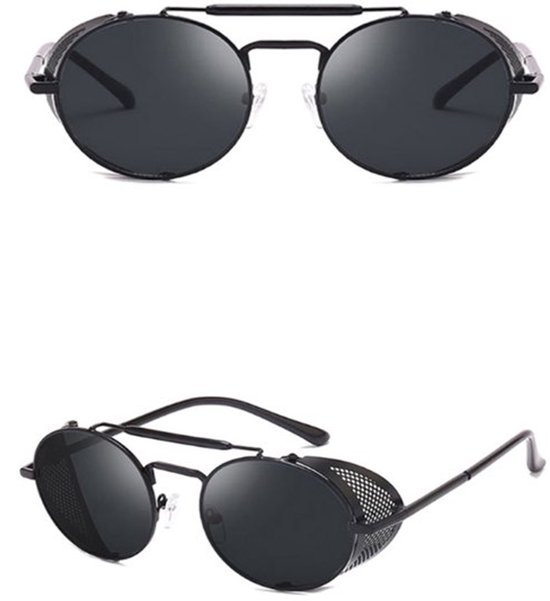 Zwarte en grijze lenzen met pistoolmontuur, steampunk-retrostijl, zonnebril voor dames en heren, UV400-bescherming, ronde bril, retro-gotische bril voor dames/heren van Merkloos — afbeelding 5