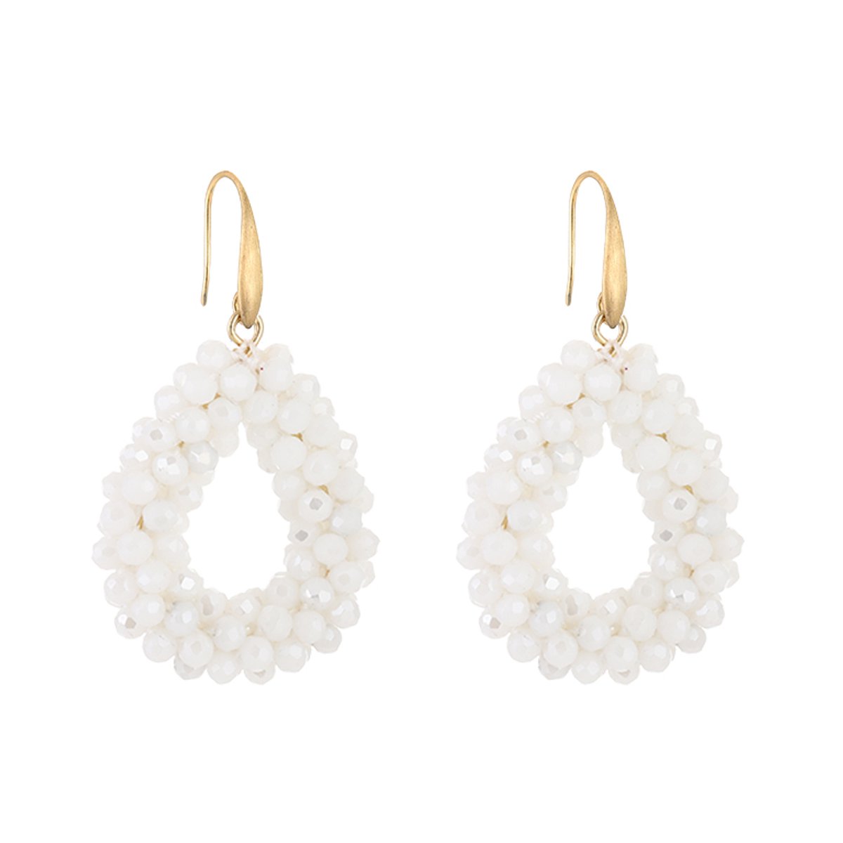 Crystal Bead Teardrop Drop Earrings – Luxe Kristal Druppel Oorbellen – RVS - Wit