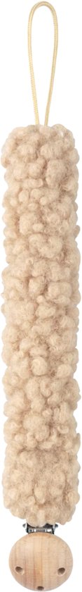 Warm beige teddy speenkoord met houten clip.