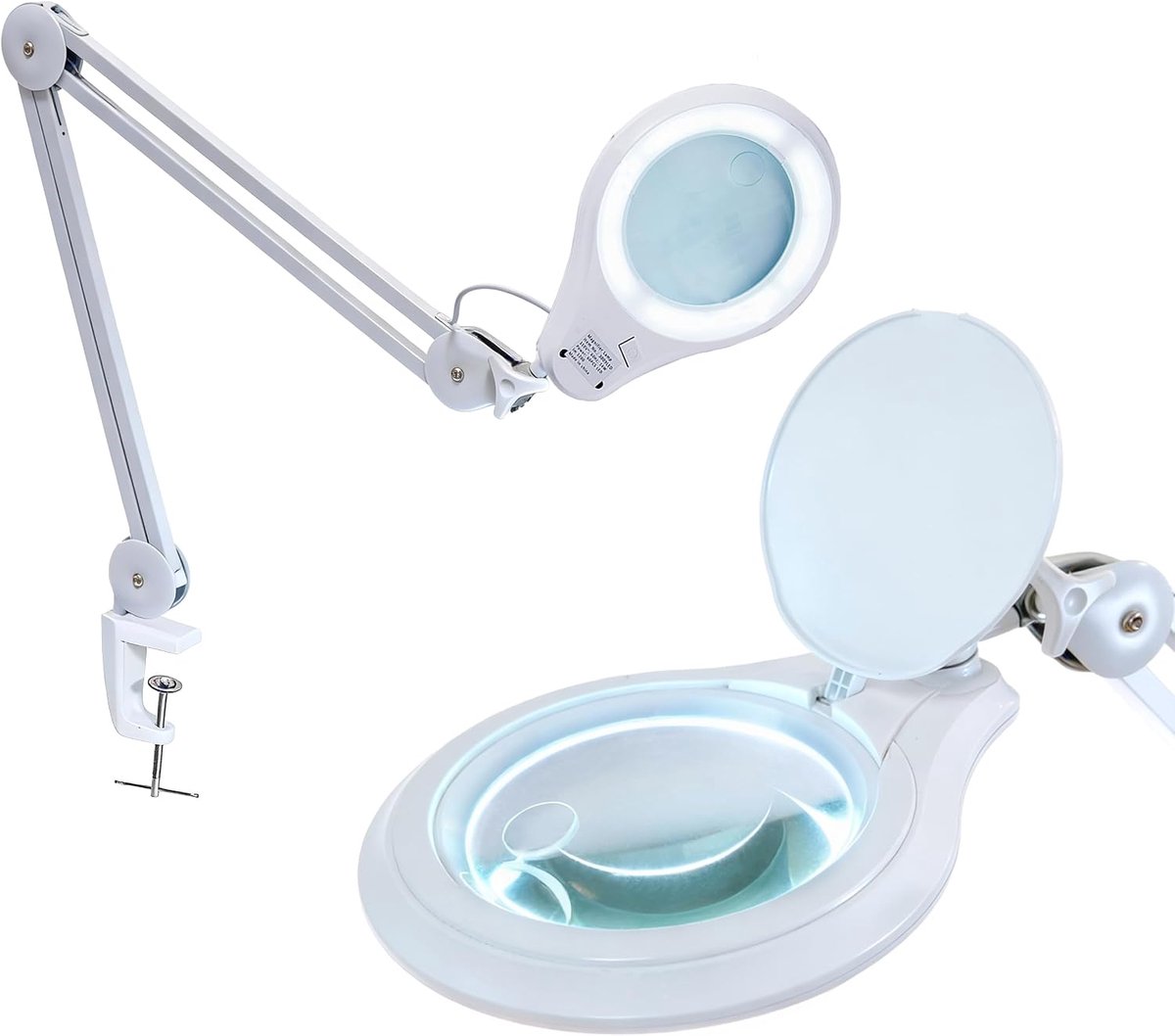 SnelShoppen - Dimmable LED Vergrootlamp met Klem, 1.200 Lumen, 5D + 20D Dubbele Vergrotende Lens, 13CM, Ideaal voor Lezen, Handwerken en Medische Toep