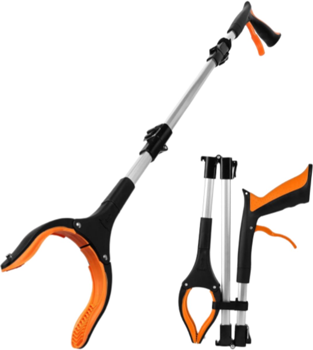 Afvalgrijper - 109 cm - Uitschuifbaar - Drievoudig opvouwbaar - Magnetisch - 360° draaibare handgreep - Geschikt voor ouderen en kinderen - Oranje