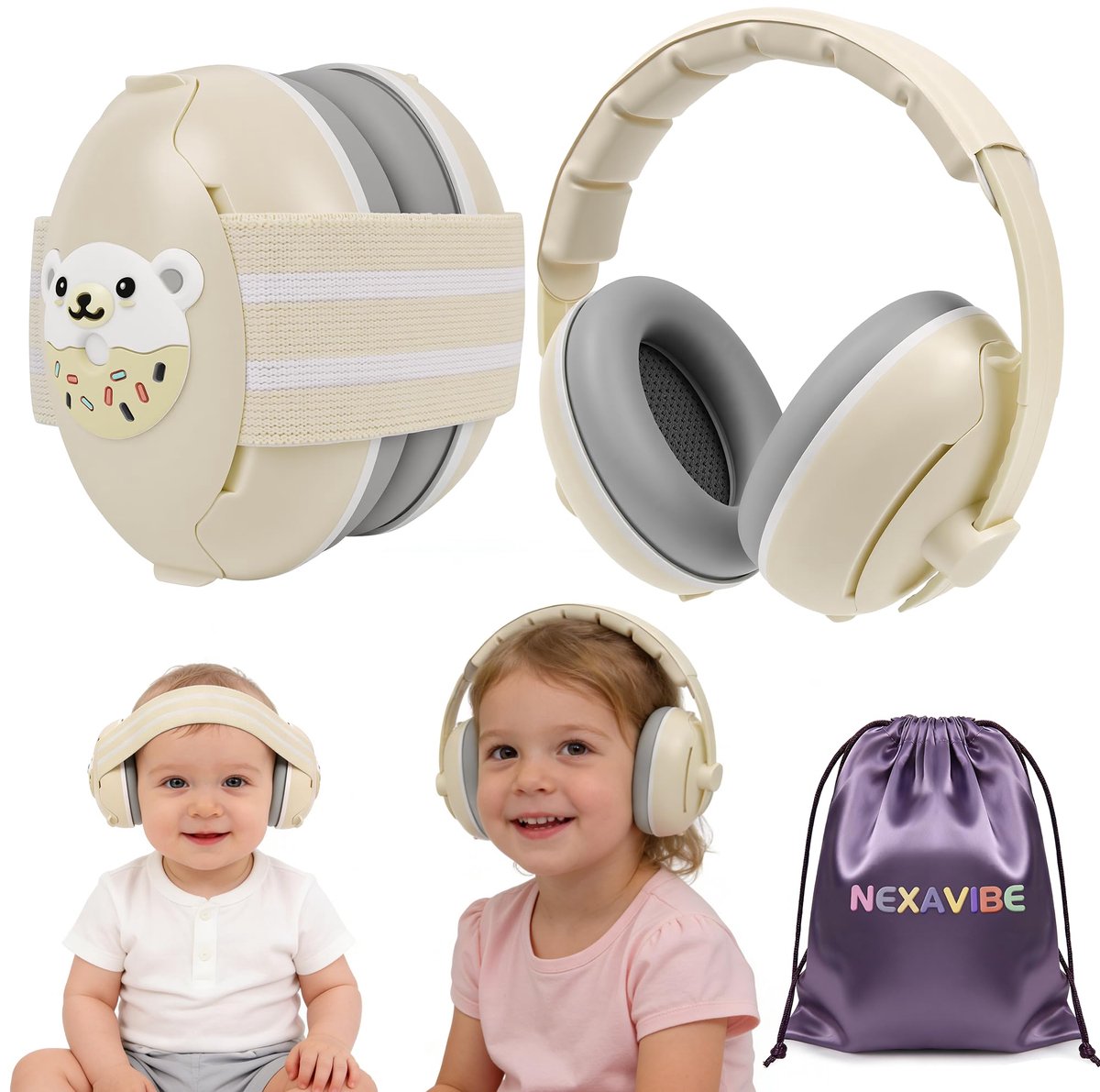 SnelShoppen - Oorbeschermers voor Baby's - 2-in-1 Hoofdtelefoon met Ruisonderdrukking - Gehoorbescherming voor 0-48 Maanden - Verstelbare Hoofdband -