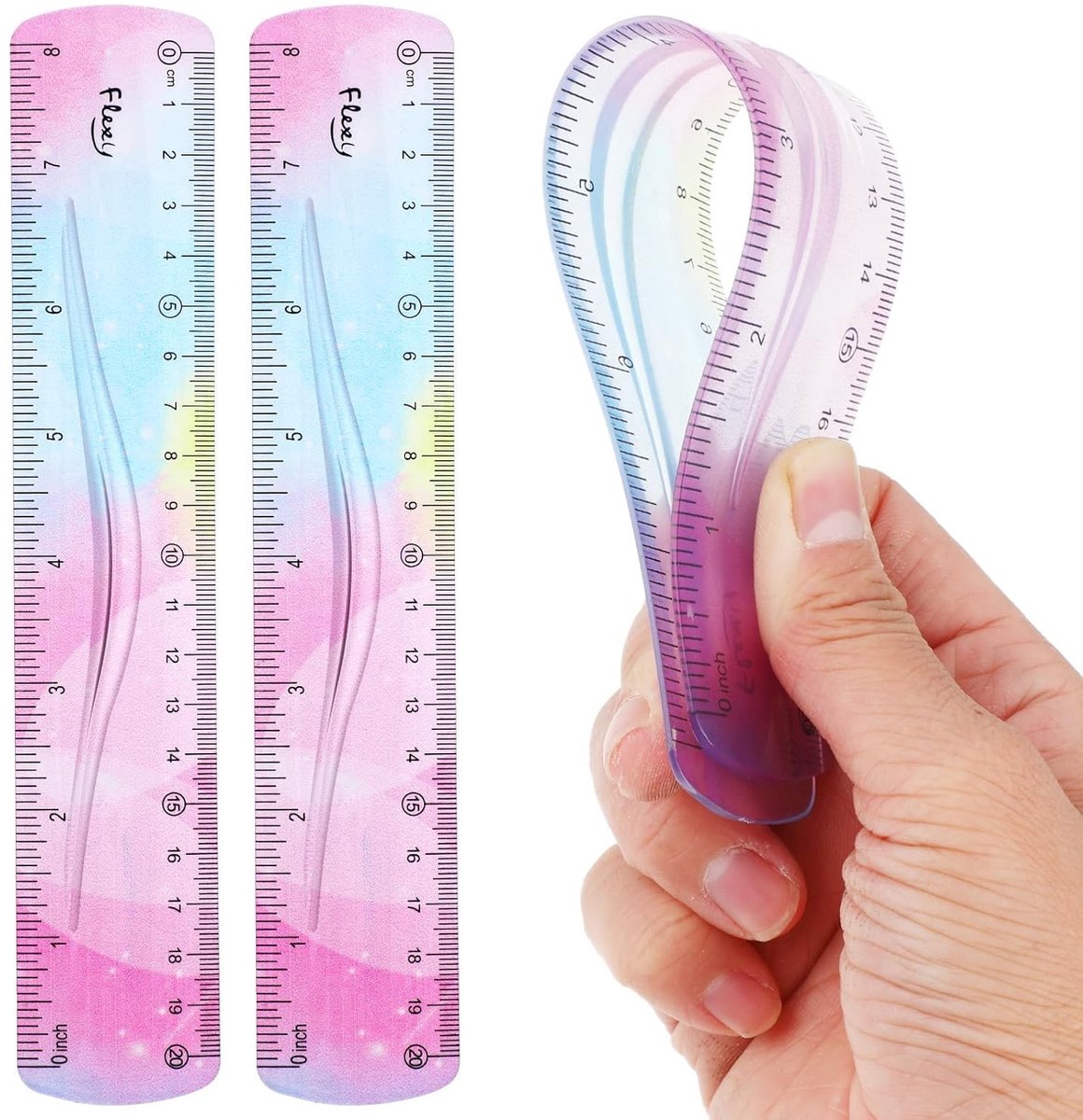 Flexibele Liniaal Set van 2, 20cm Plastic Liniaal Schokbestendig met Rechte Rand, Buigzame Liniaal voor School, Kantoor en Creatieve Projecten